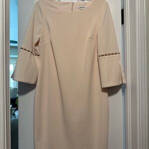Calvin Klein Cream Long Sleeve Dress with Embellished Cuffs
